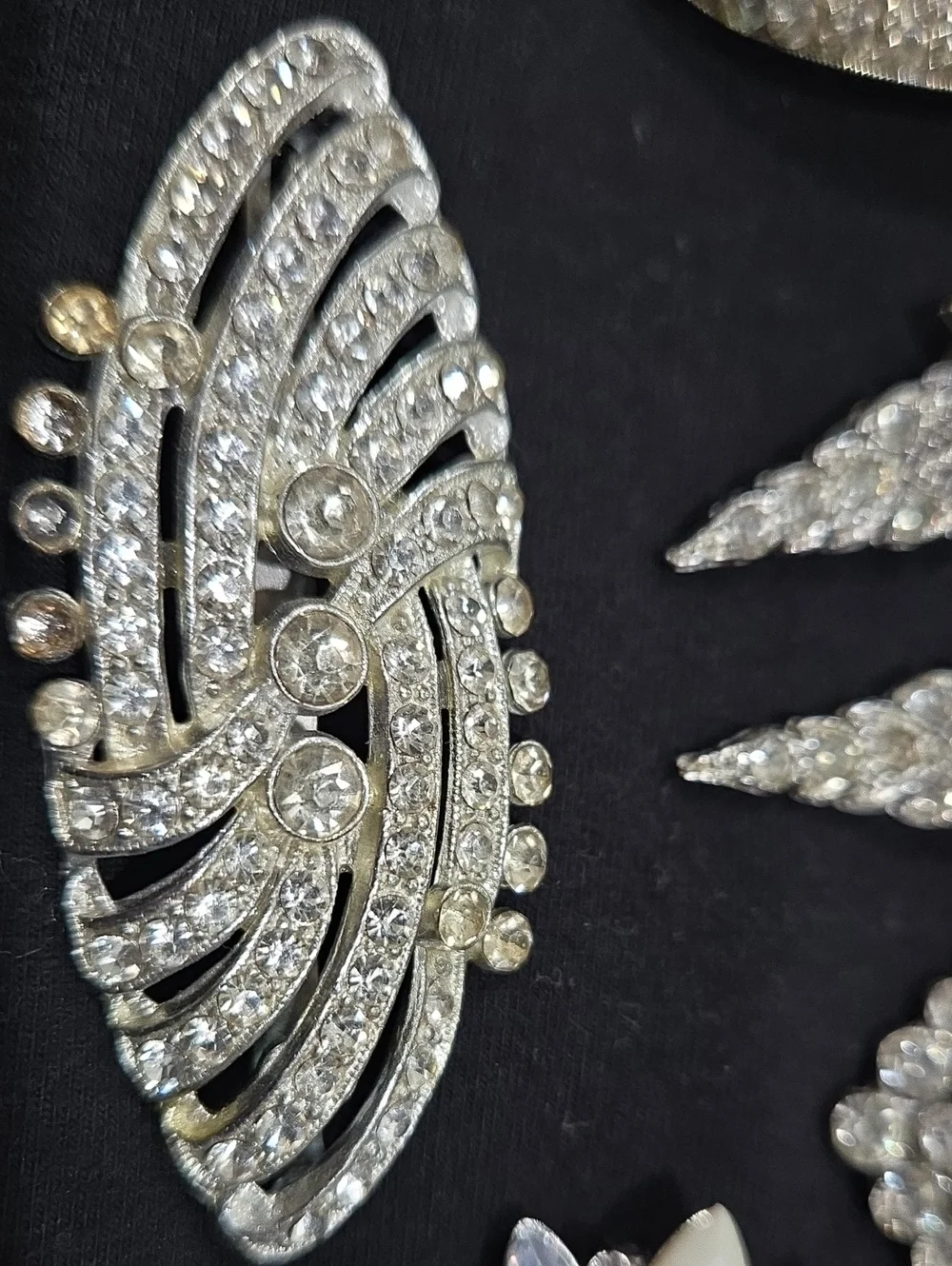 12 Piece Rhinestone Brooch Set - Silver Floral and Crystal Pins